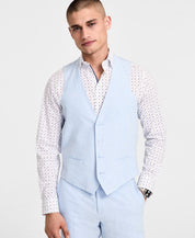 Bar Iii Mens Slim fit Button-Up Suit Vest Medium Light Blue Solid Stretch Linen