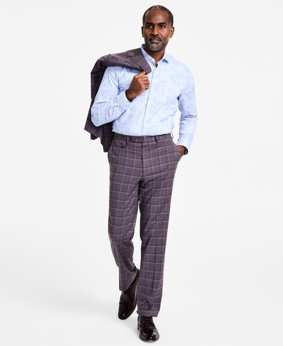 Tayion Mens Classic fit Dress Pants 44 / 32 Burgundy Purple Plaid