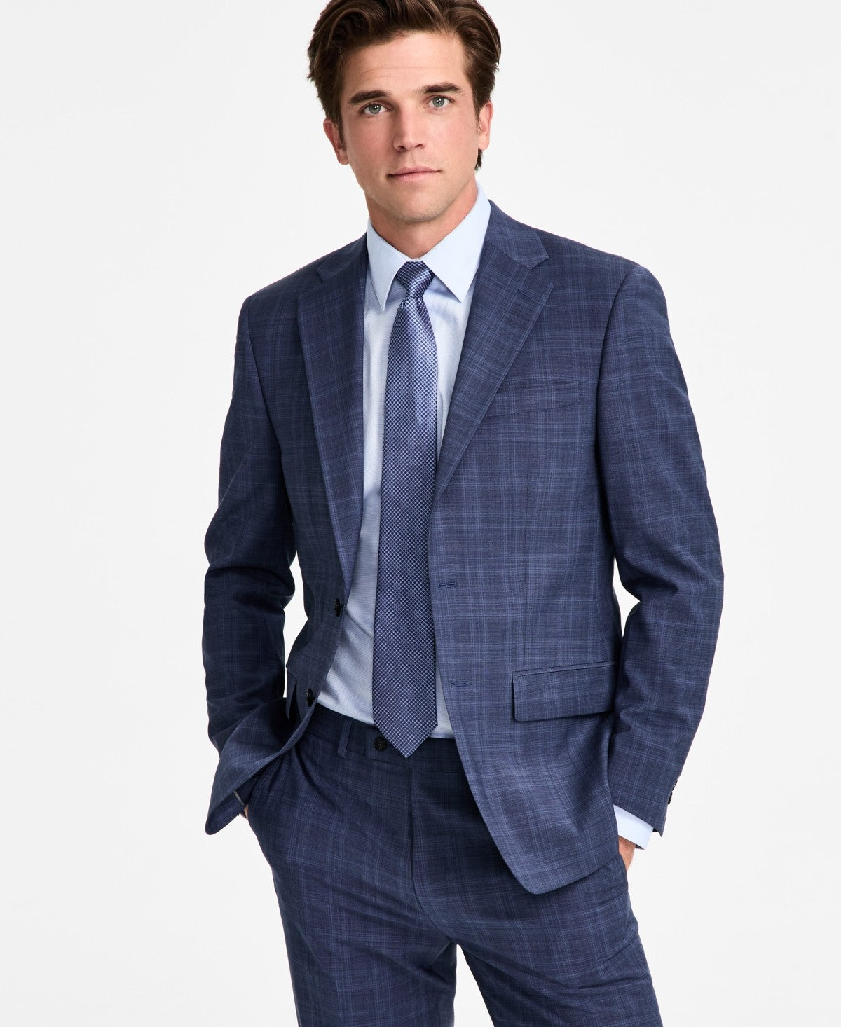 Calvin Klein Mens Slim fit Suit Jacket Blazer 40 L Navy Blue Plaid