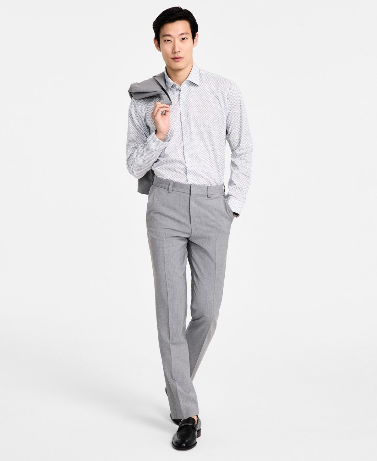 Hugo Boss Mens Modern fit Dress Pants 40 / 32 Light Grey Solid Wool