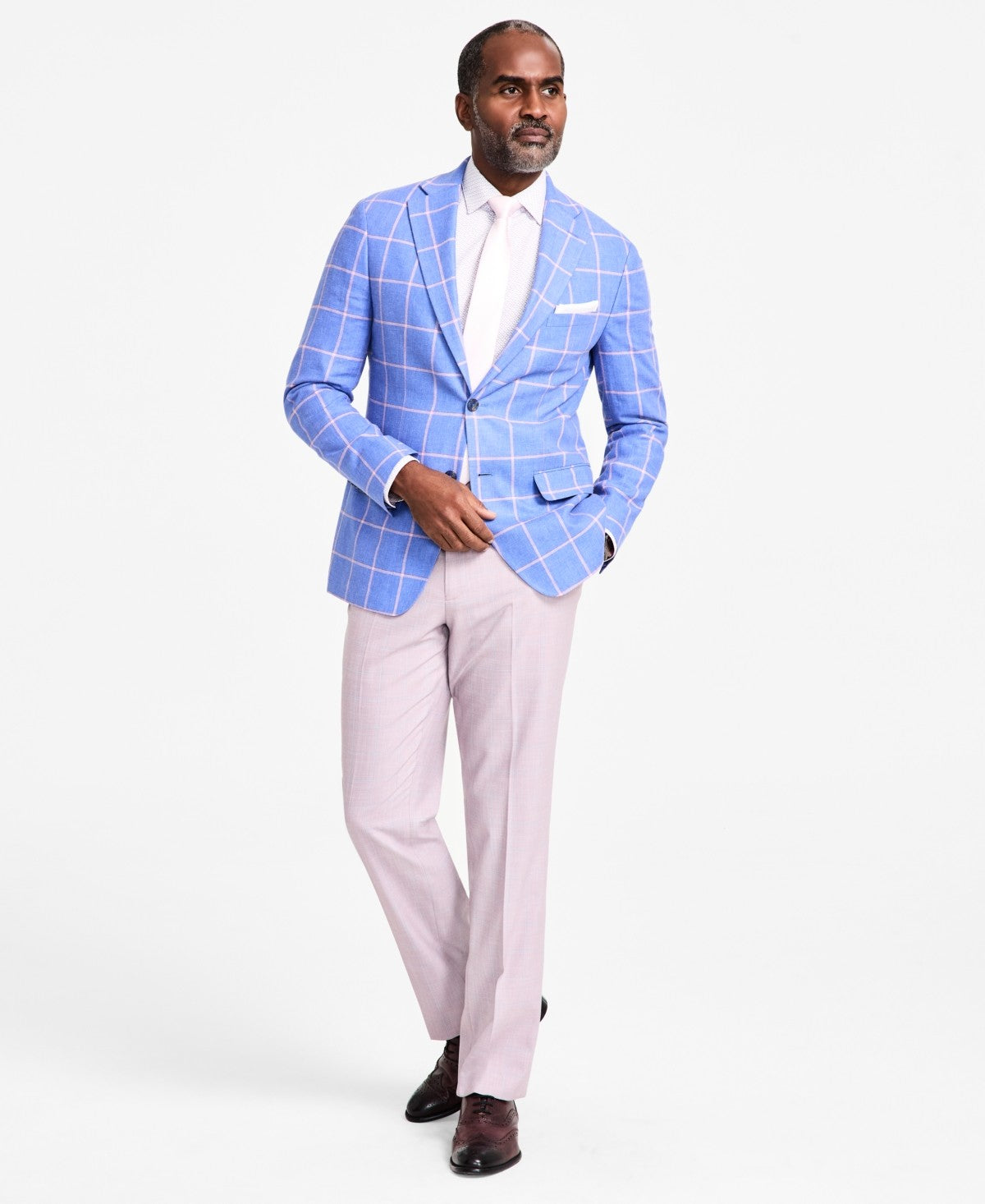 Tallia Mens Slim fit Sport Coat Blazer 46 R Blue Solid Linen