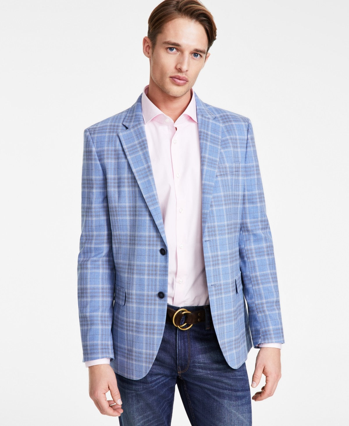 Nautica Mens Modern fit Sport Coat Blazer 44 L Blue Brown Plaid