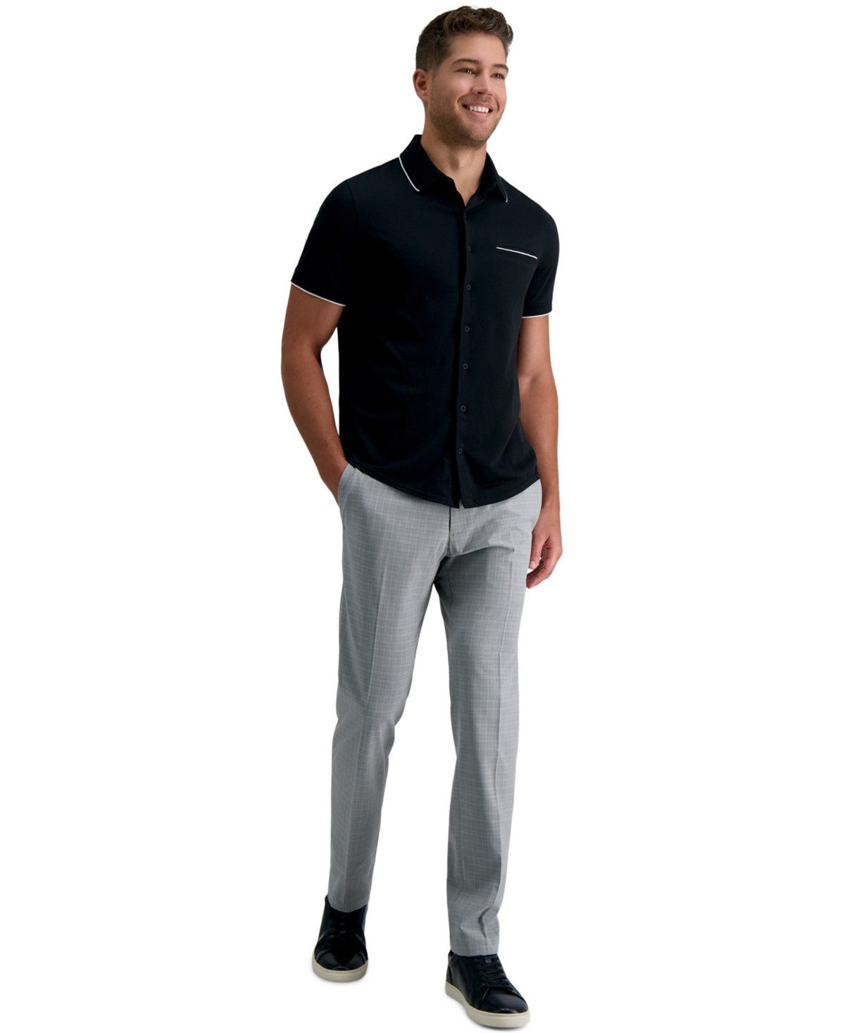 Kenneth Cole Mens Slim fit Dress Pants 29 / 32 Light Grey Plaid Stretch