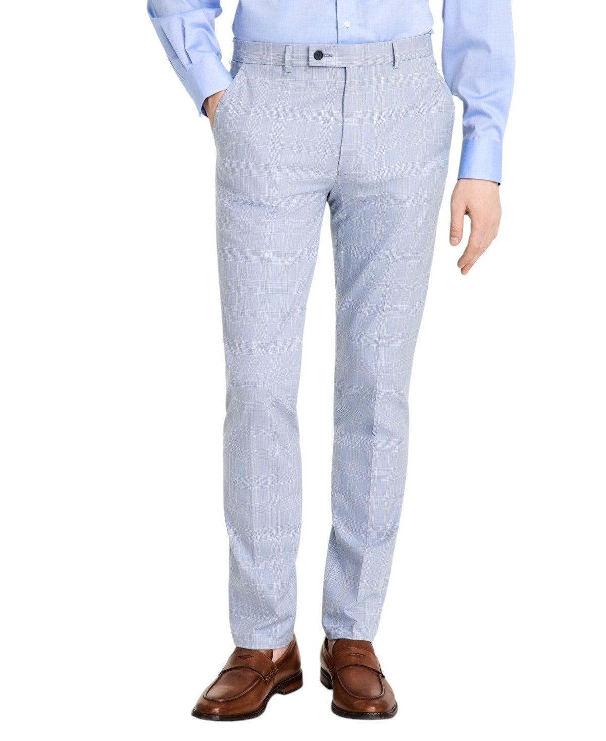 Calvin Klein Mens Slim fit Dress Pants 42 / 30 Light Blue Plaid