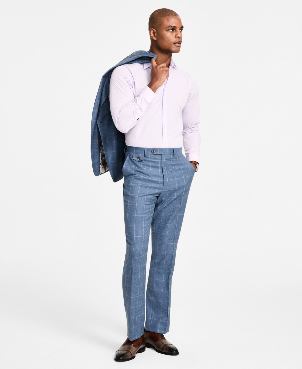 Tayion Collection Mens Classic fit Dress Pants 46 / 32 Blue Plaid