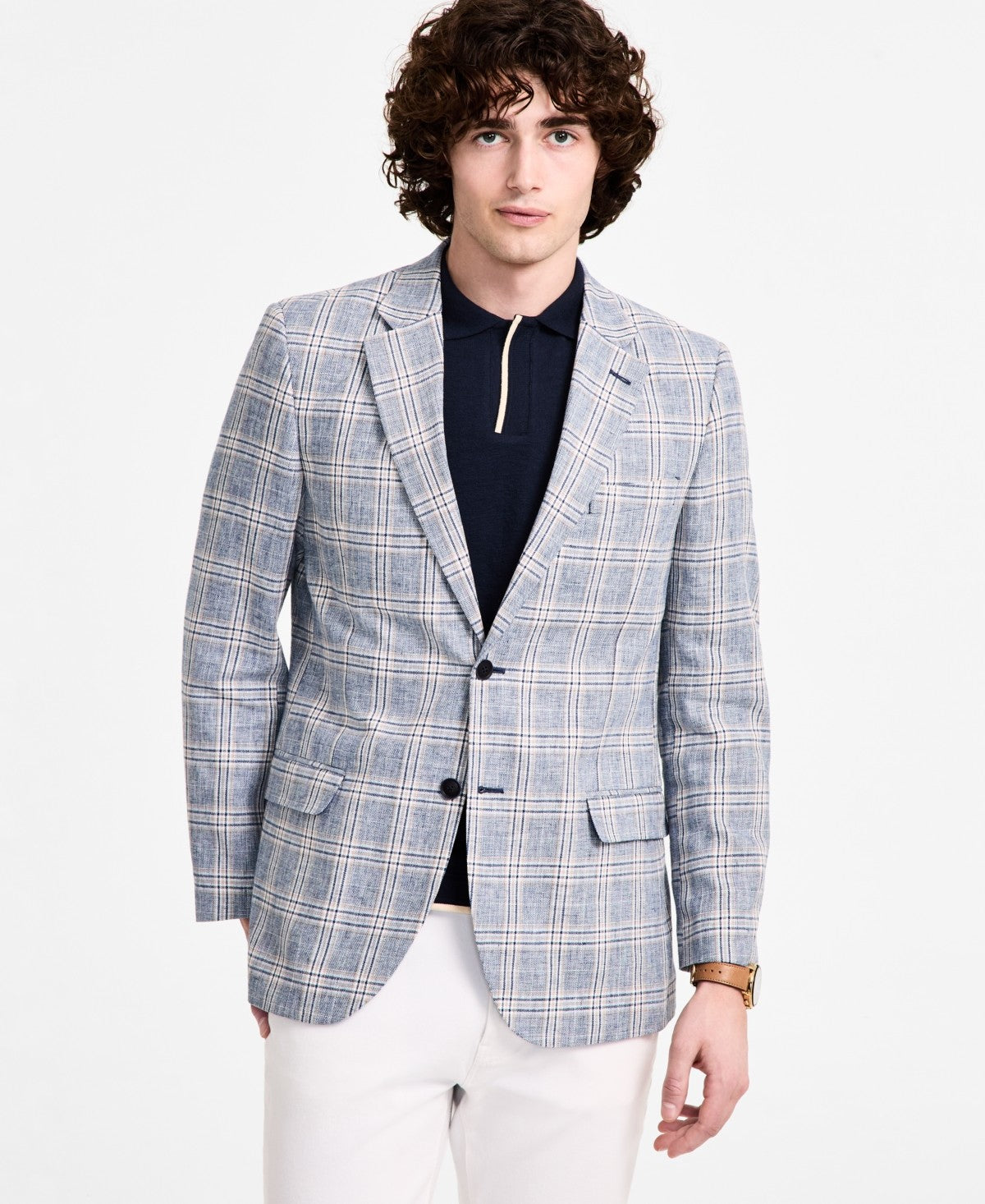 Nautica Mens Modern fit Sport Coat Blazer 38 S Light Blue Plaid