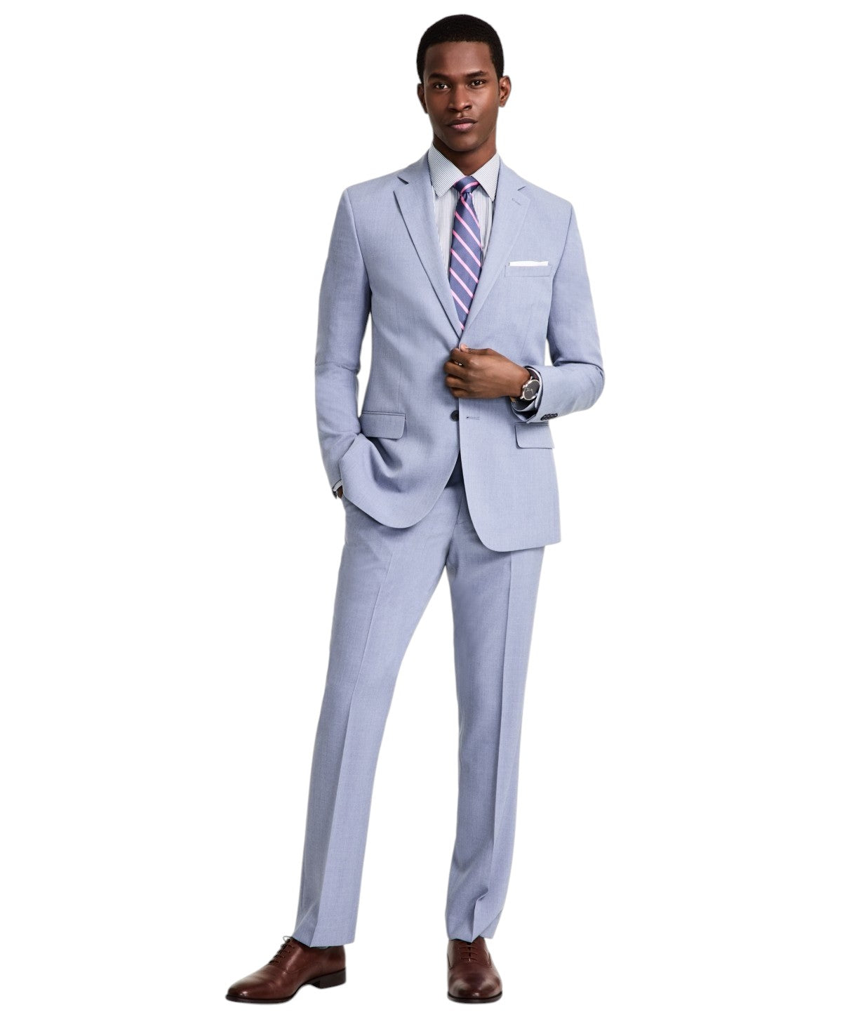 Dkny Mens Modern fit 2 Piece Suit 42 R / 35 Waist Light Blue Solid Stretch