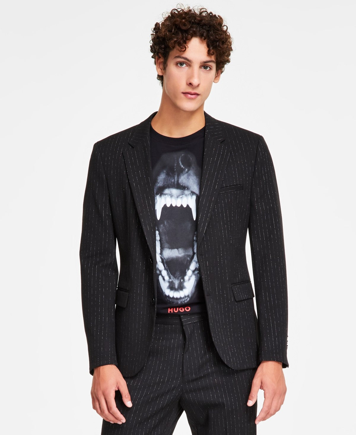 Hugo Boss Men Modern fit 2 Piece Suit 36 S Pants 30 / 32 Black Metalic Striped