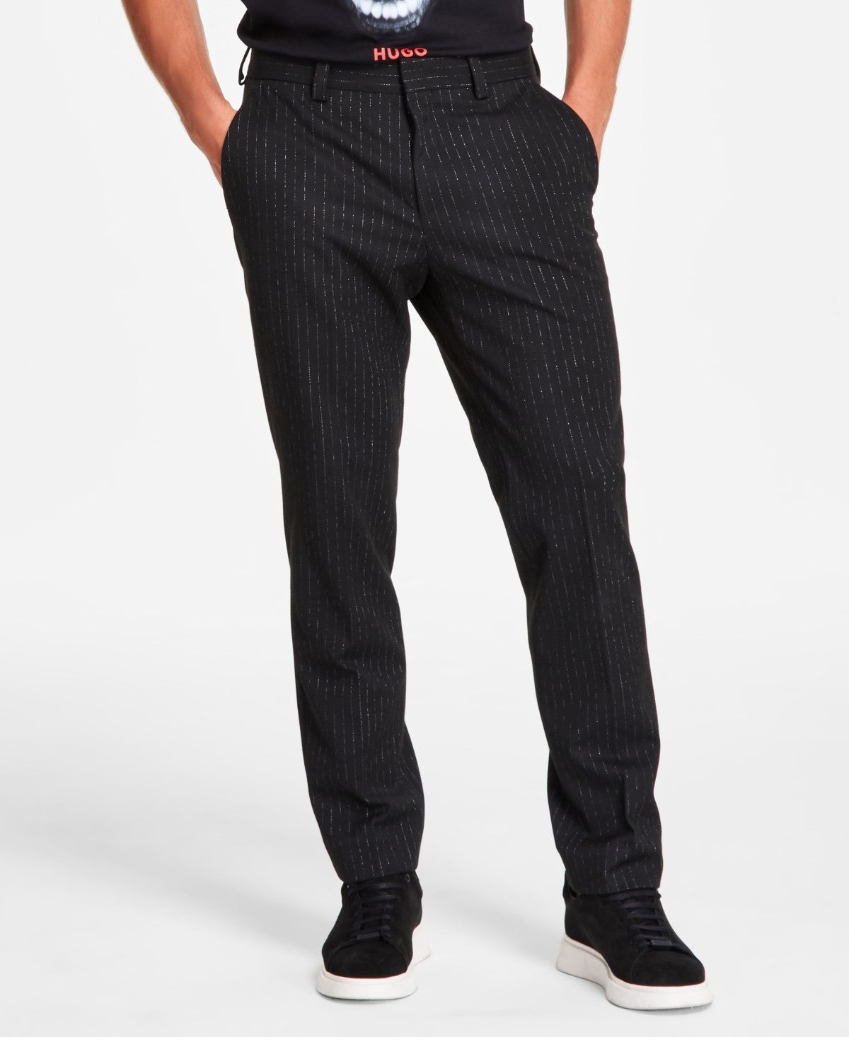 Hugo Boss Men Modern fit 2 Piece Suit 36 S Pants 30 / 32 Black Metalic Striped