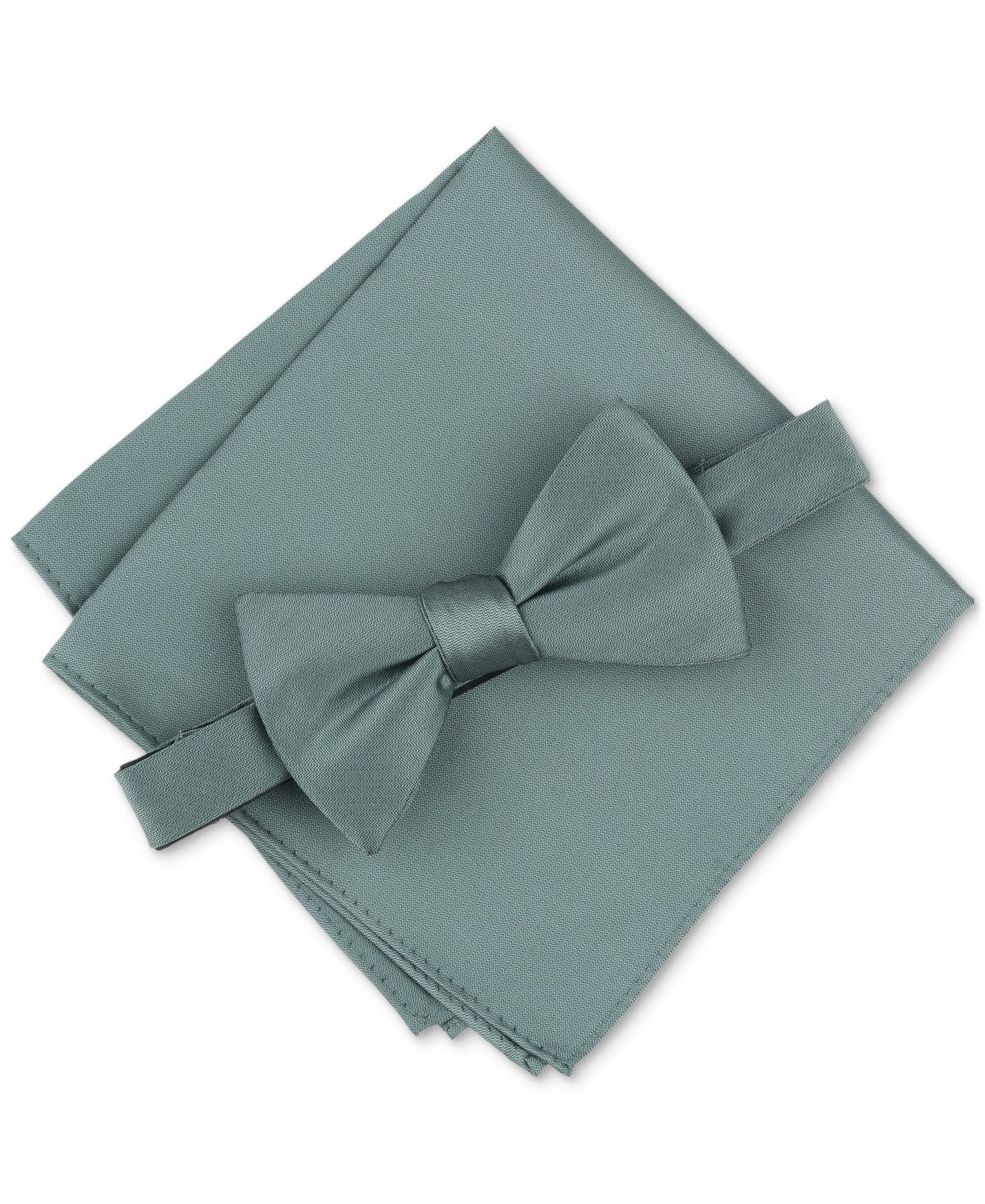 Alfani Mens Textured Bow Tie & Pocket Square Set Green Light Green