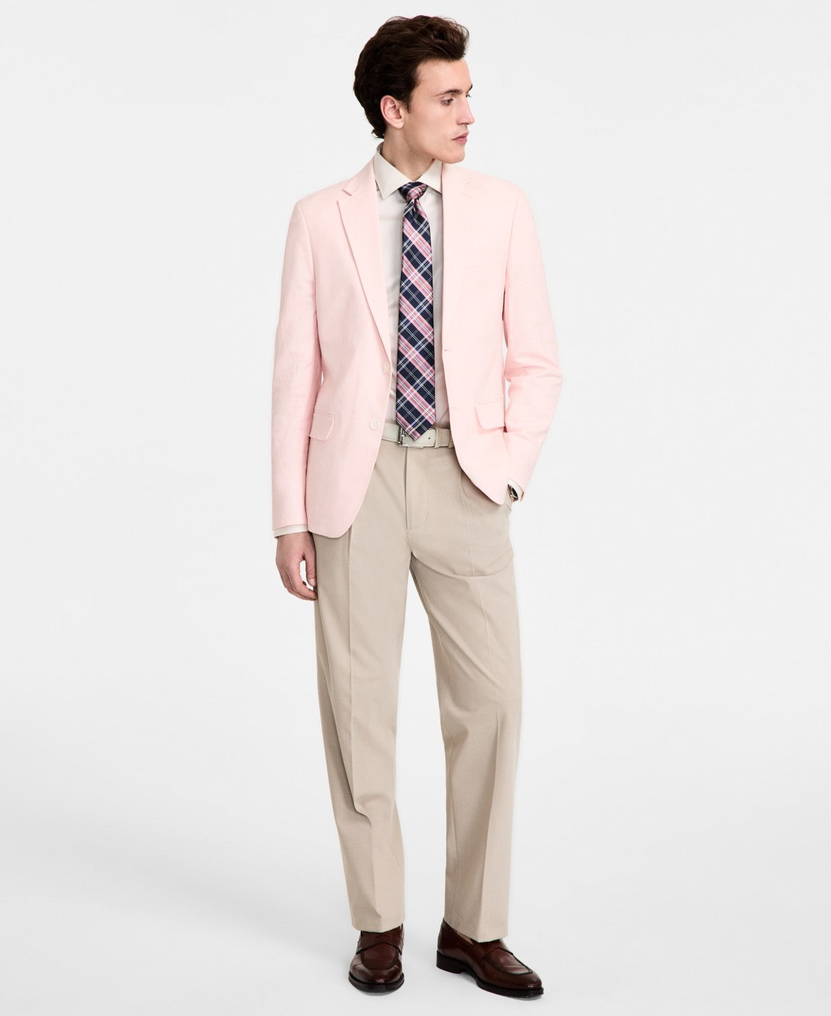 Tommy Hilfiger Mens Modern fit Sport Coat Blazer 44 S Pink Solid Linen