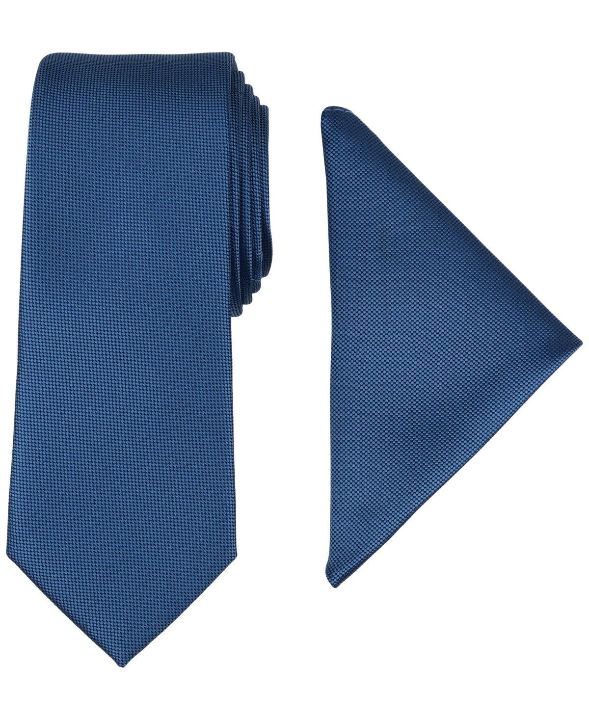 Alfani Mens Modern Textured Neck Tie & Pocket Square Set Navy Blue