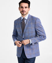 Michael Kors Mens Classic fit Sport Coat Blazer 44 R Blue Beige Plaid Stretch