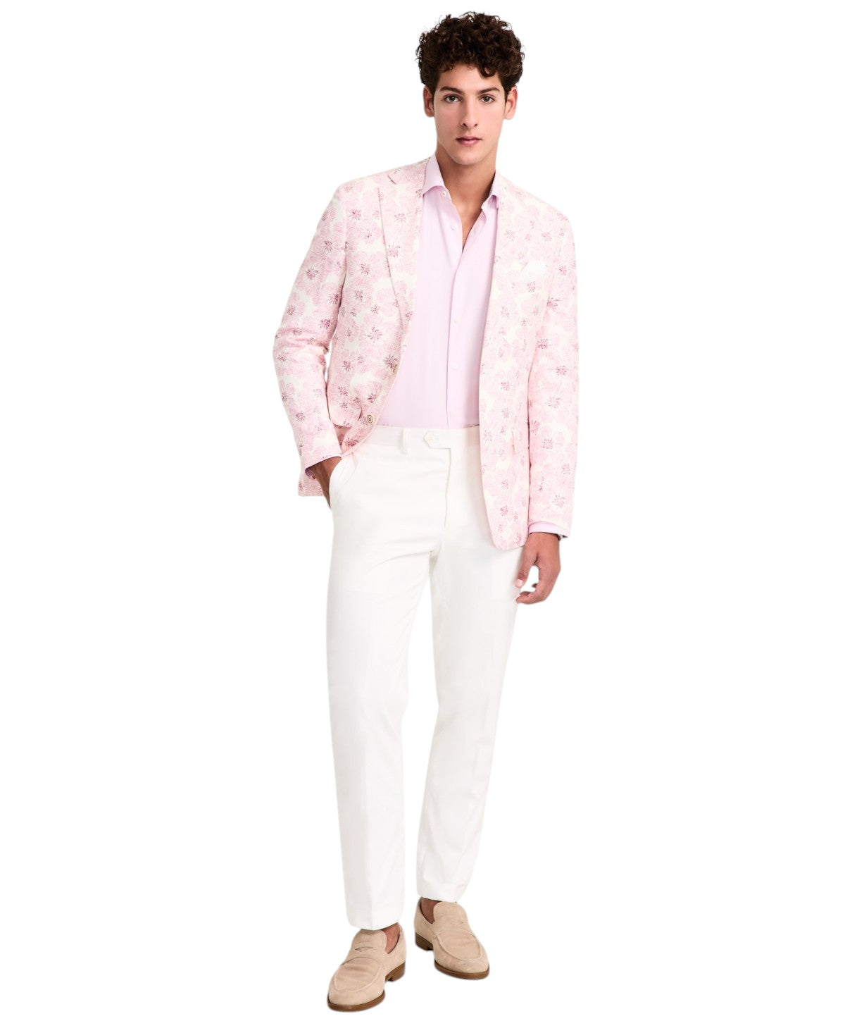 Tallia Mens Slim fit  Linen Sport Coat Blazer 40 L Pink Floral