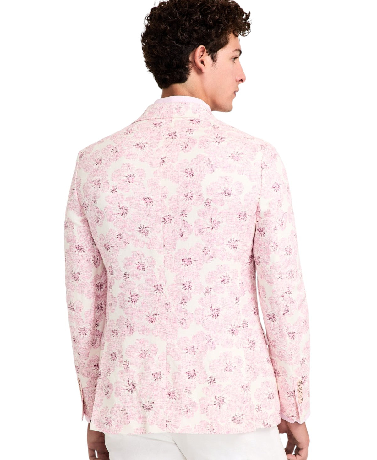 Tallia Mens Slim fit  Linen Sport Coat Blazer 40 L Pink Floral
