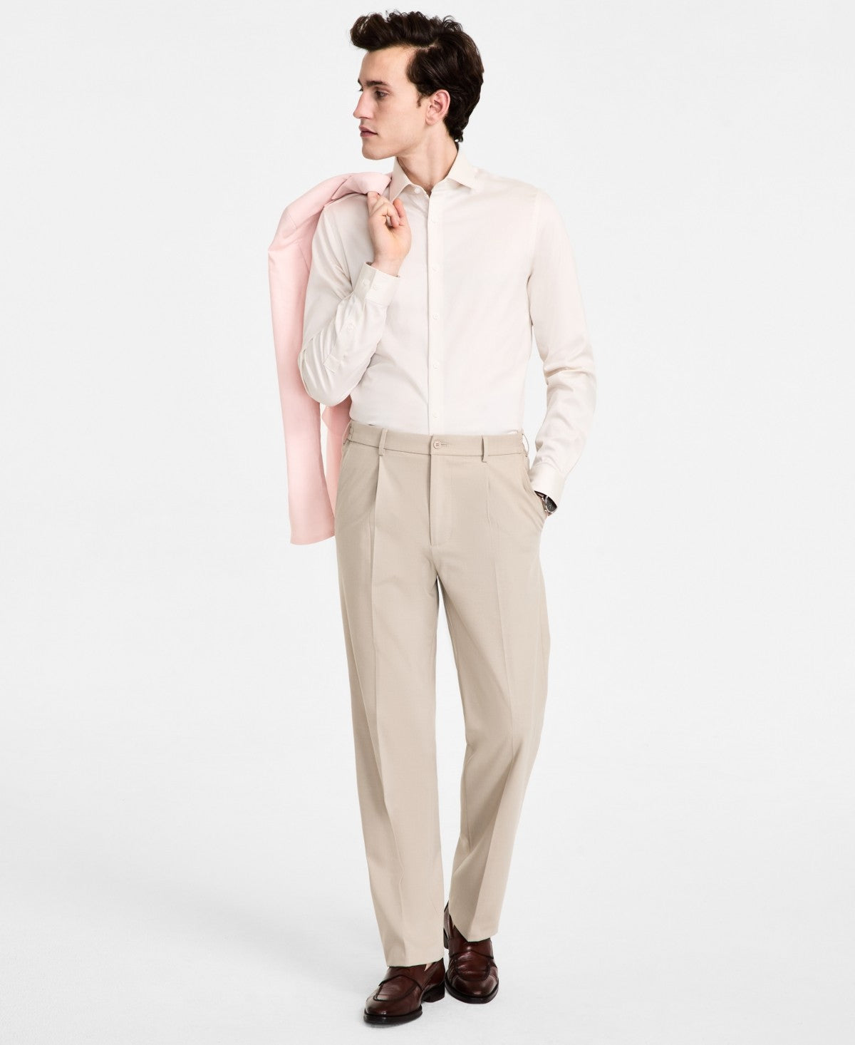 Tommy Hilfiger Mens Relaxed fit Dress Pants 38 / 34 Beige Solid