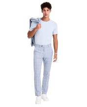 Alfani Mens Slim fit Dress Pants 33 / 30 Light Blue Plaid Stretch