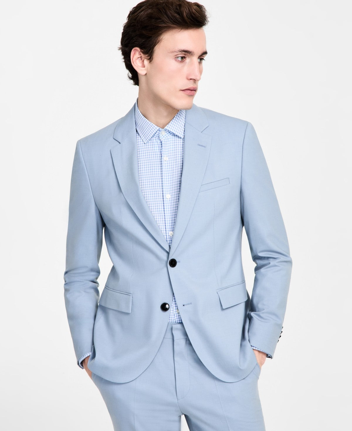 Hugo Boss Mens Modern fit Suit Jacket Blazer 48 R Light Blue Solid Stretch