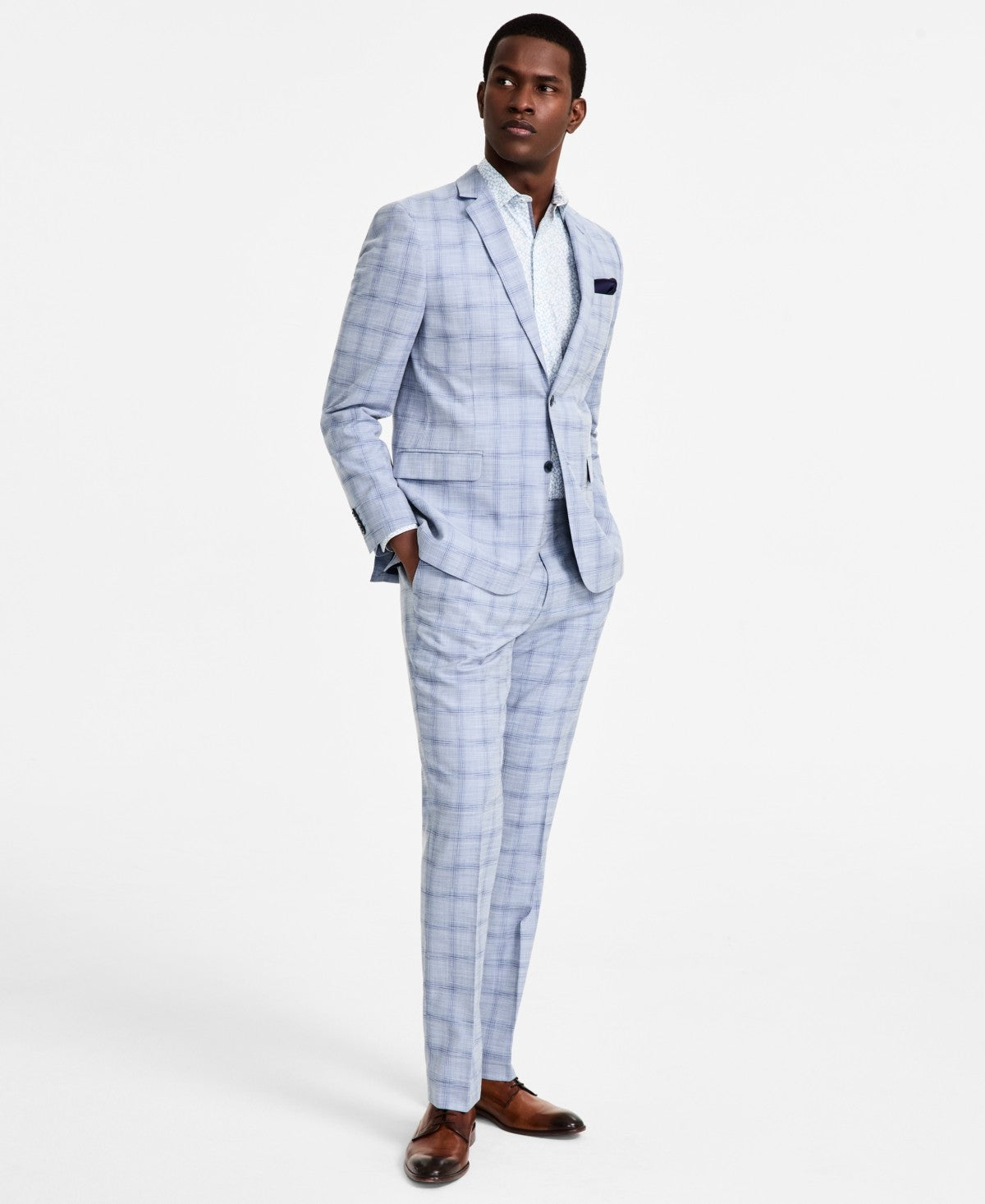 Nick Graham Mens Slim fit 2 Piece Suit 38 S / 32 Waist Blue Plaid Stretch