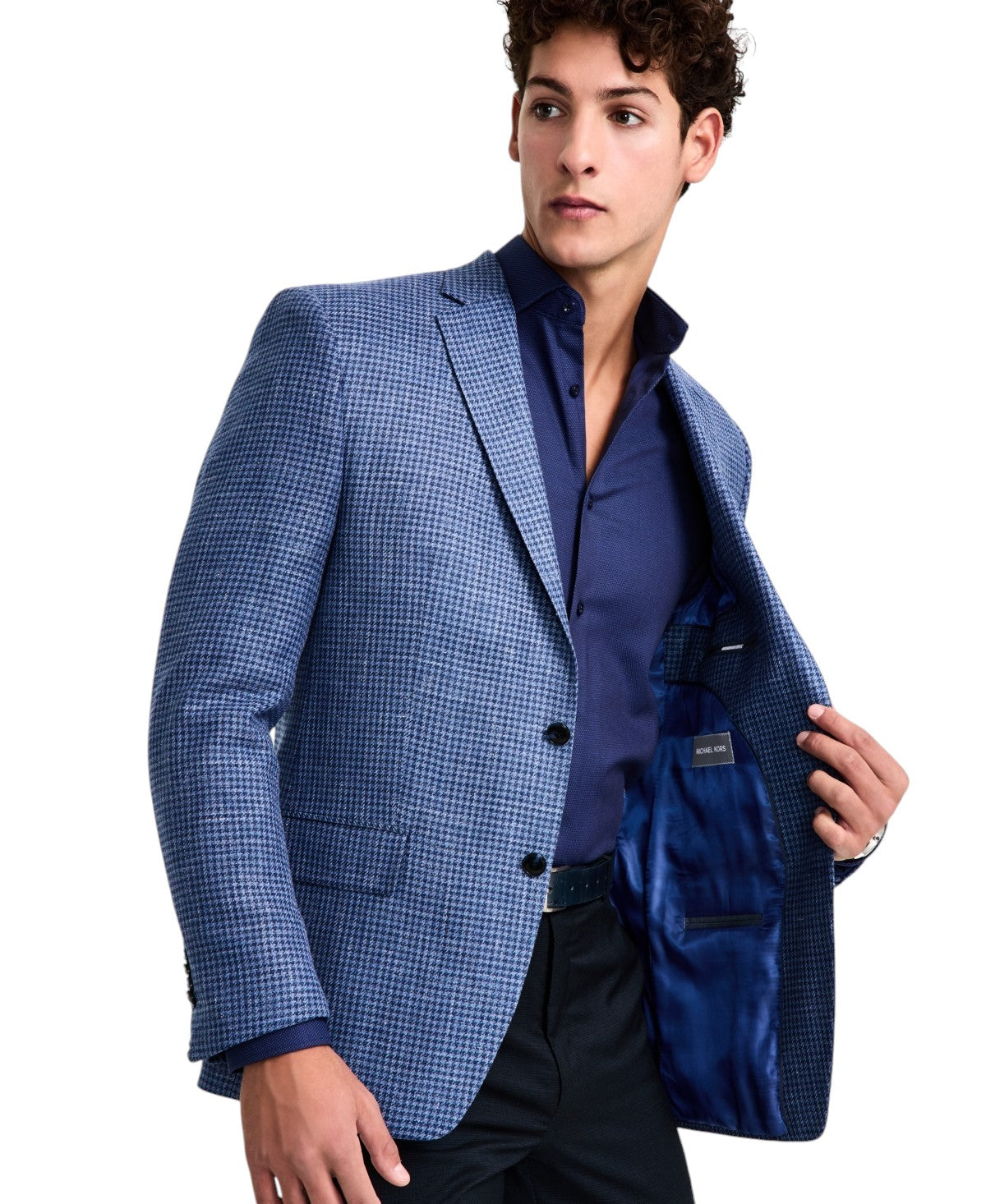 Michael Kors Mens Classic fit Wool Linen Sport Coat Blazer 38 R Mid Blue Plaid