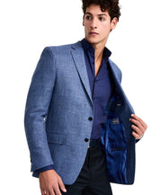 Michael Kors Mens Classic fit Wool Linen Sport Coat Blazer 38 R Mid Blue Plaid