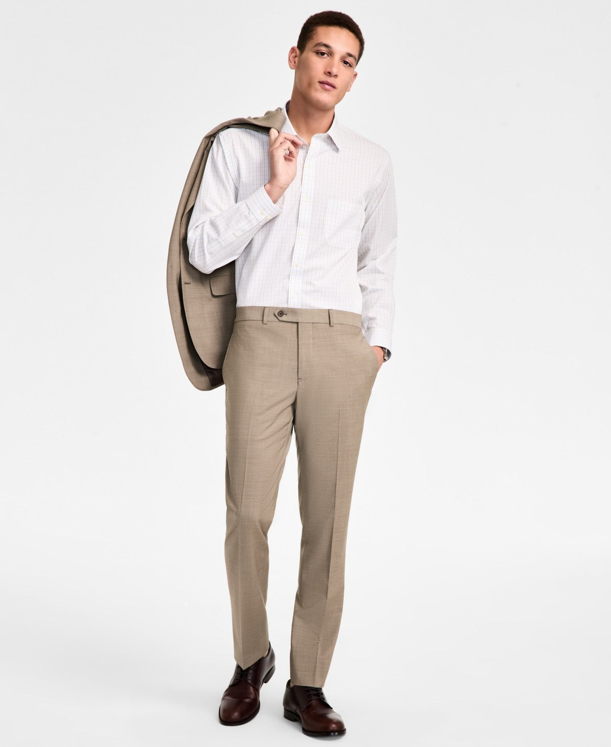 Brooks Brothers Mens Classic fit Dress Pants 36 / 30 Beige Solid Stretch Wool
