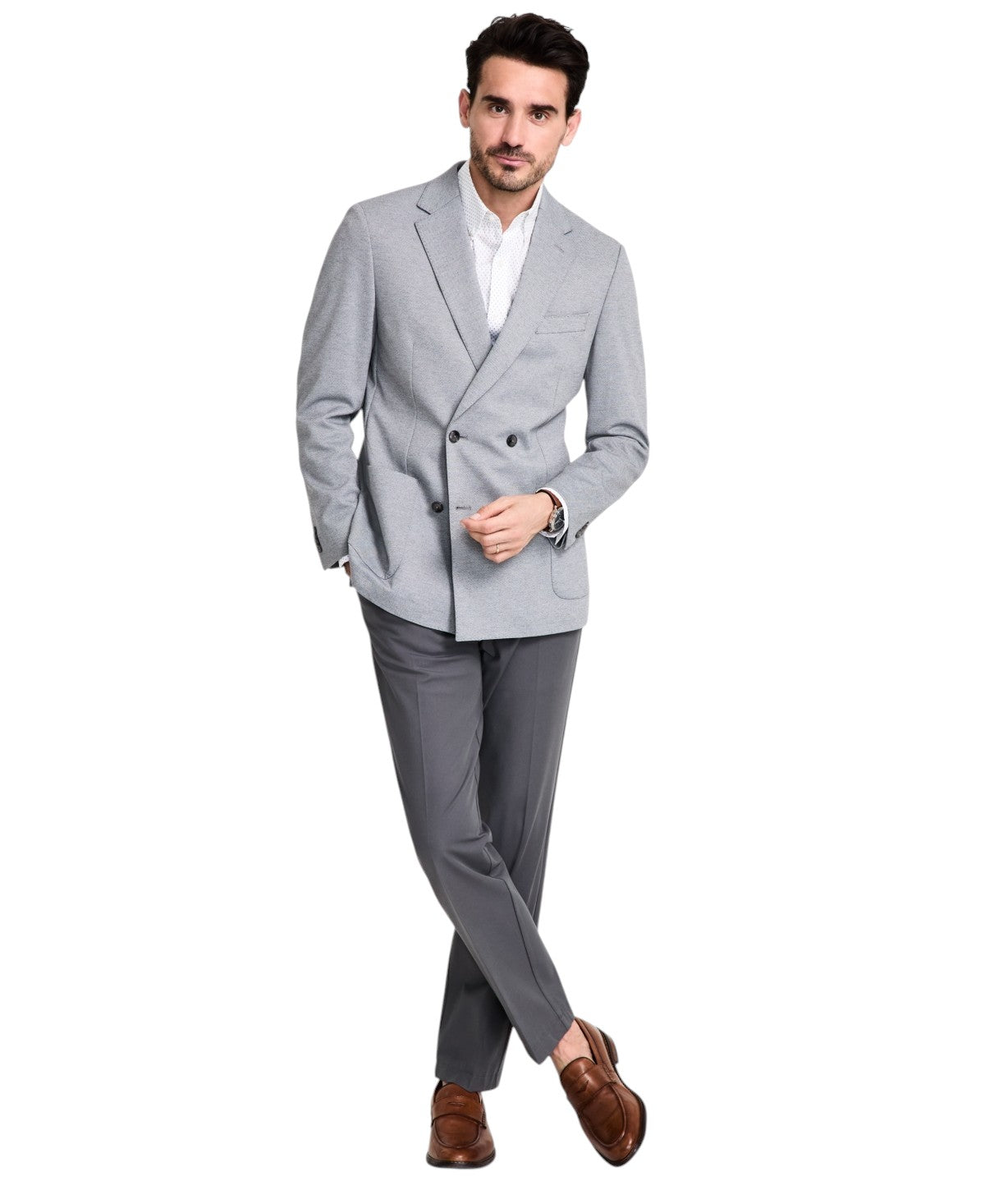 Michael Kors Mens Classic fit Wool Double Breasted Sport Coat Blazer 50 L Gray