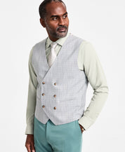 Tayion Mens Classic fit Double Breasted Button-Up Suit Vest Medium Light Grey