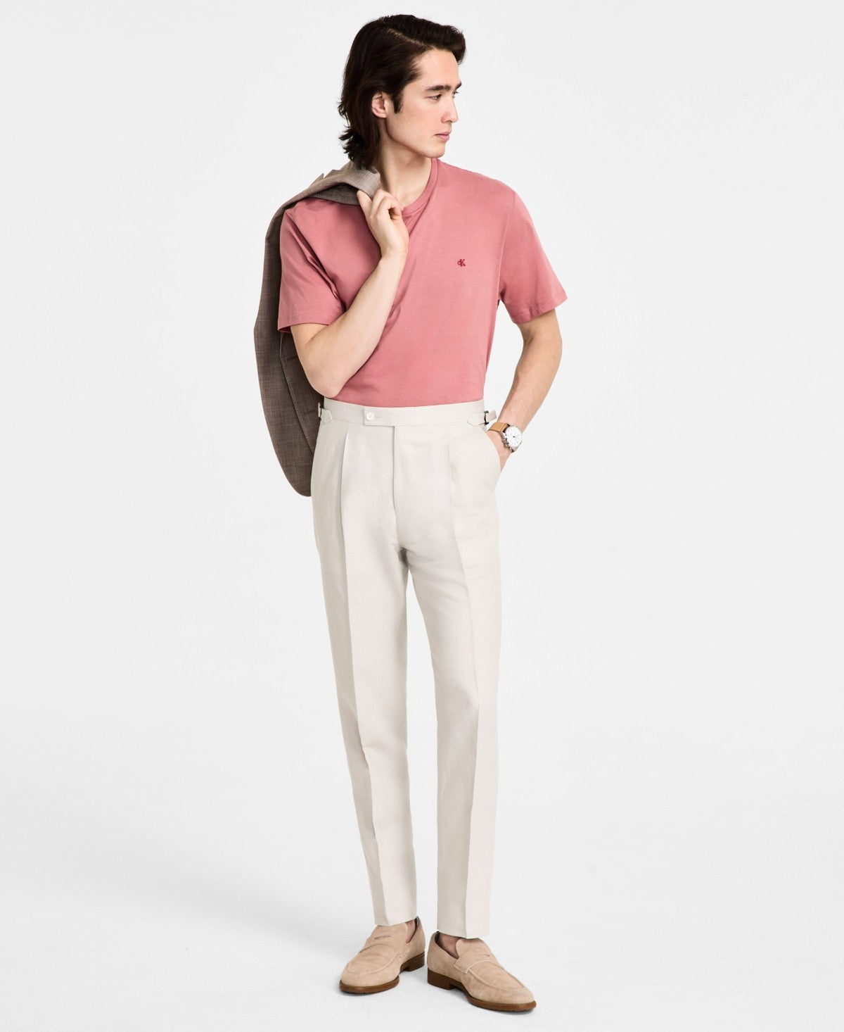 Calvin Klein Mens Slim fit Dress Pants 33 / 32 Beige Solid Stretch