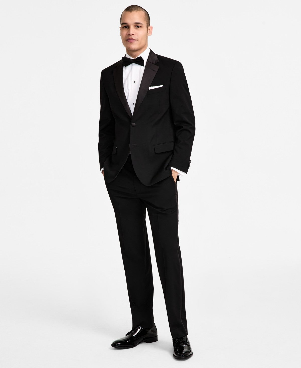 Nautica Mens Modern fit 2 Piece Tuxedo Suit 42 L / 36 Waist Black Solid Stretch
