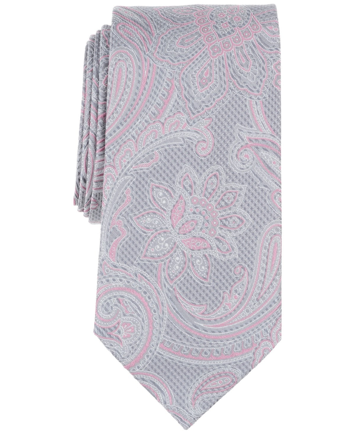 Michael Kors Mens Loggan Paisley Neck Tie Grey Silver