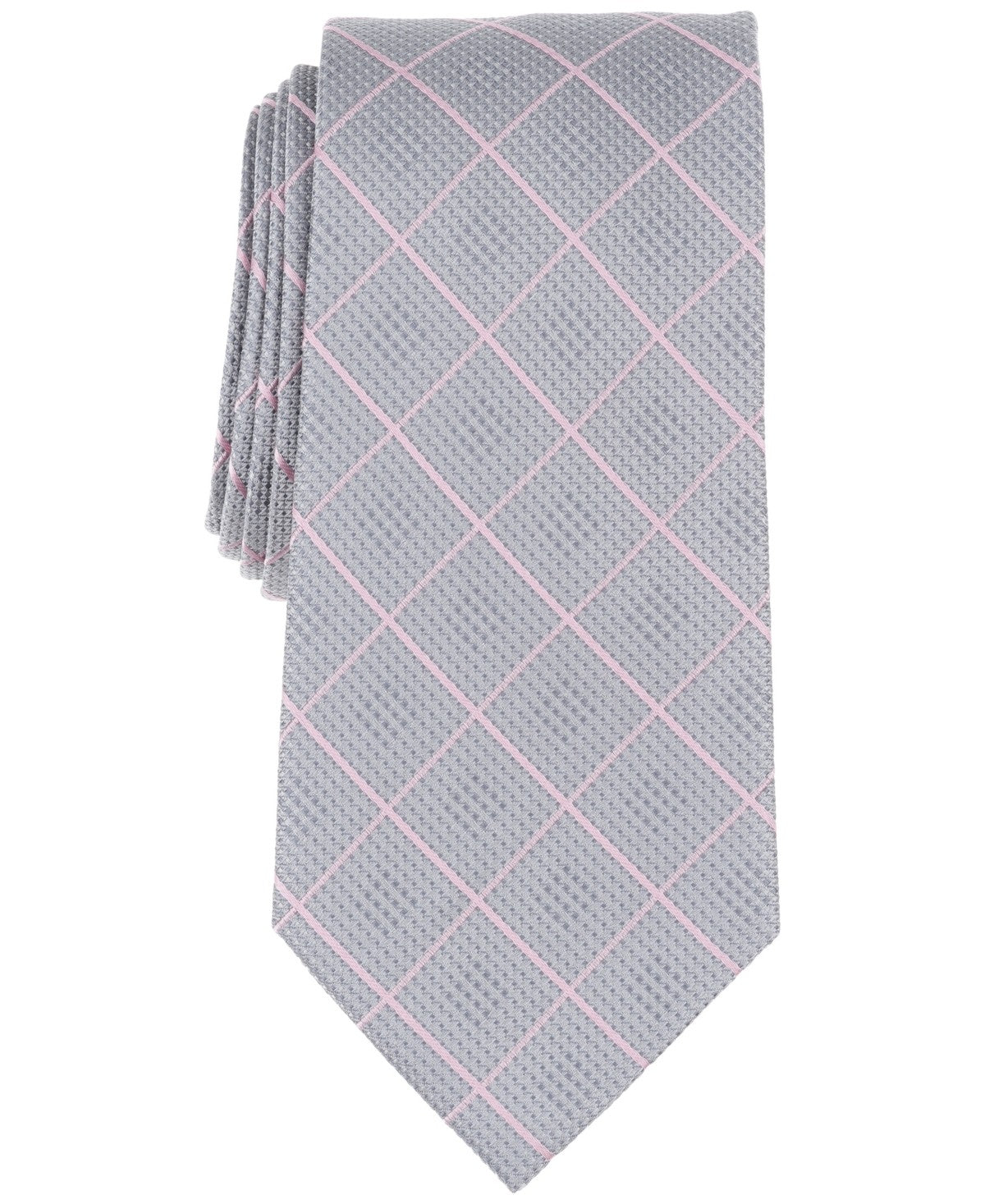 Michael Kors Mens Baine Grid Neck Tie Grey Silver