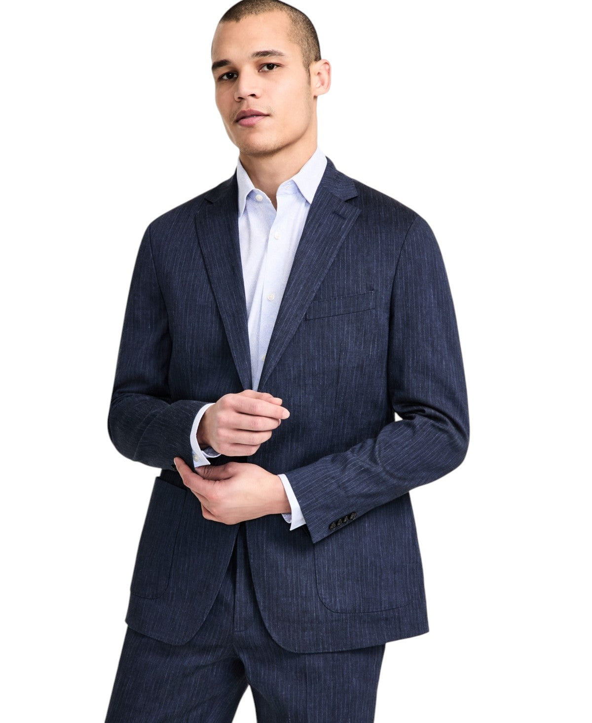 Michael Kors Mens Classic fit  Linen Suit Jacket Blazer 42 L Blue Striped