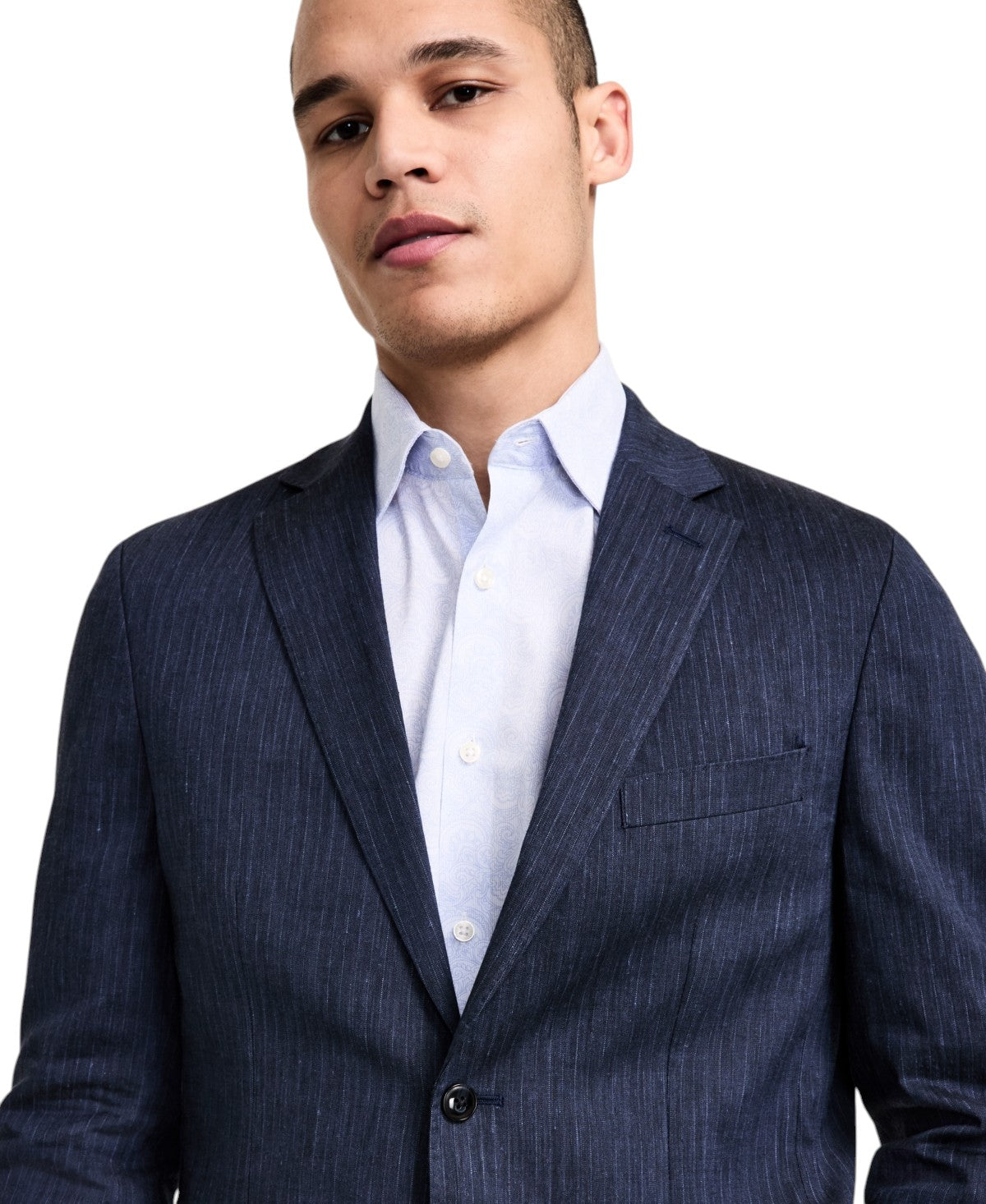 Michael Kors Mens Classic fit  Linen Suit Jacket Blazer 42 L Blue Striped