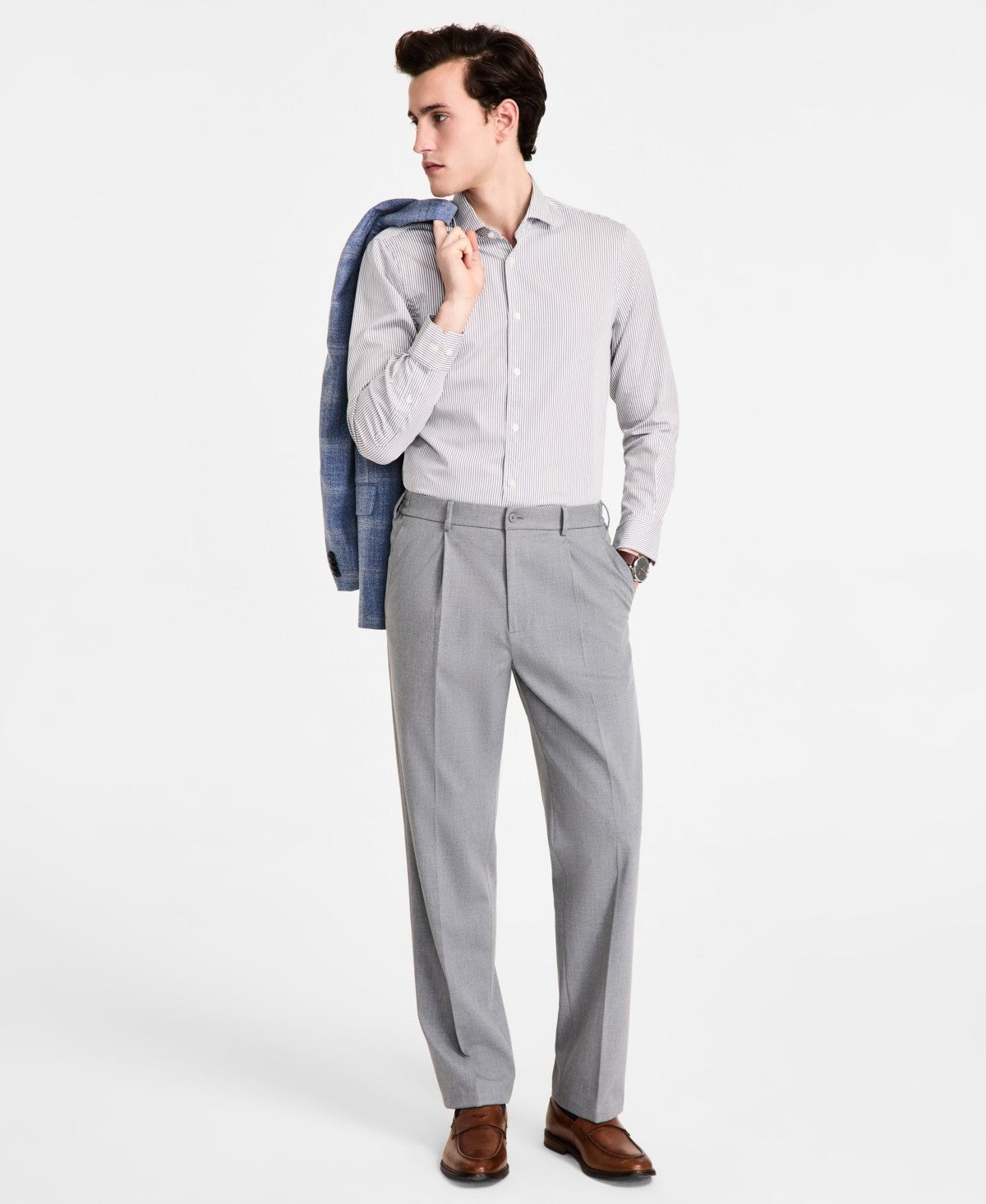 Tommy Hilfiger Mens Relaxed fit Dress Pants 40 / 32 Light Grey Solid S