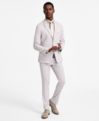 Calvin Klein Mens Slim fit Dress Pants 28 / 29 Light Grey Striped Stretch Linen