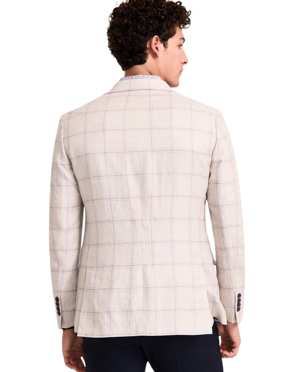 Tallia Mens Slim fit Linen Sport Coat Blazer 48 R Beige Plaid