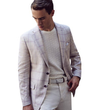 Tallia Mens Slim fit Linen Sport Coat Blazer 48 R Beige Plaid
