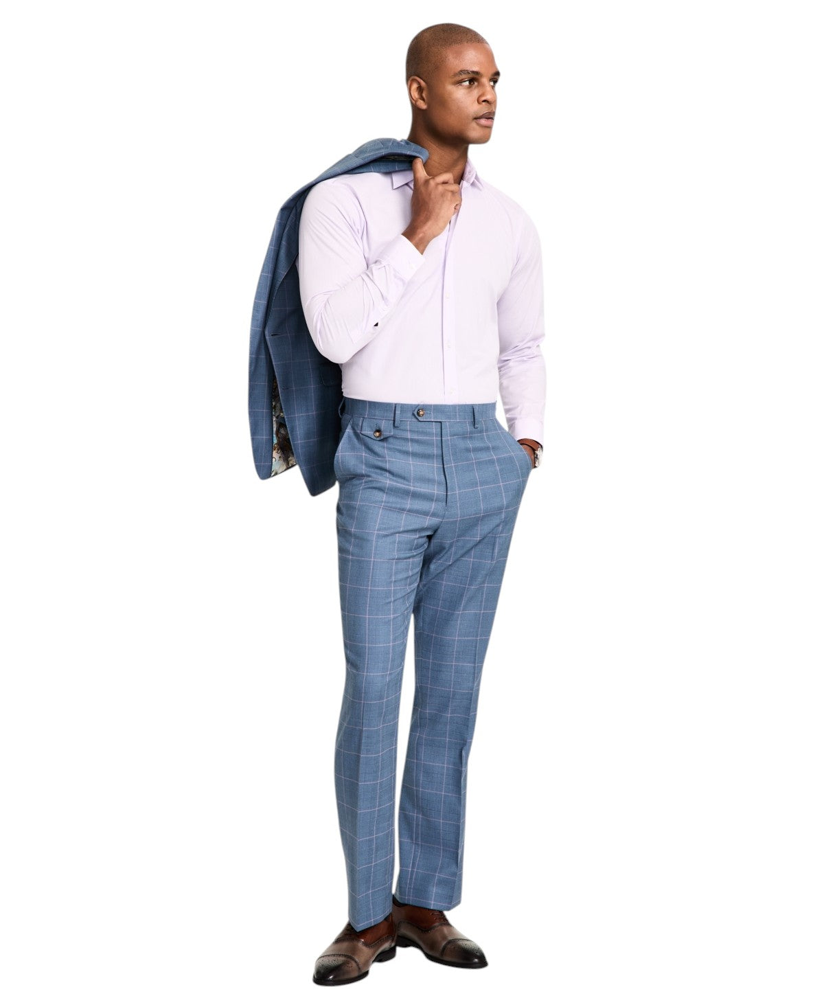 Tayion Mens Classic fit Dress Pants 46 / 32 Mid Blue Plaid