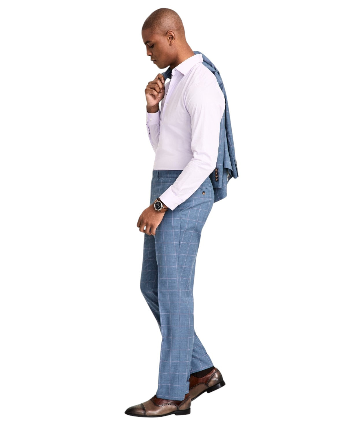 Tayion Mens Classic fit Dress Pants 46 / 32 Mid Blue Plaid