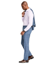 Tayion Mens Classic fit Dress Pants 46 / 32 Mid Blue Plaid