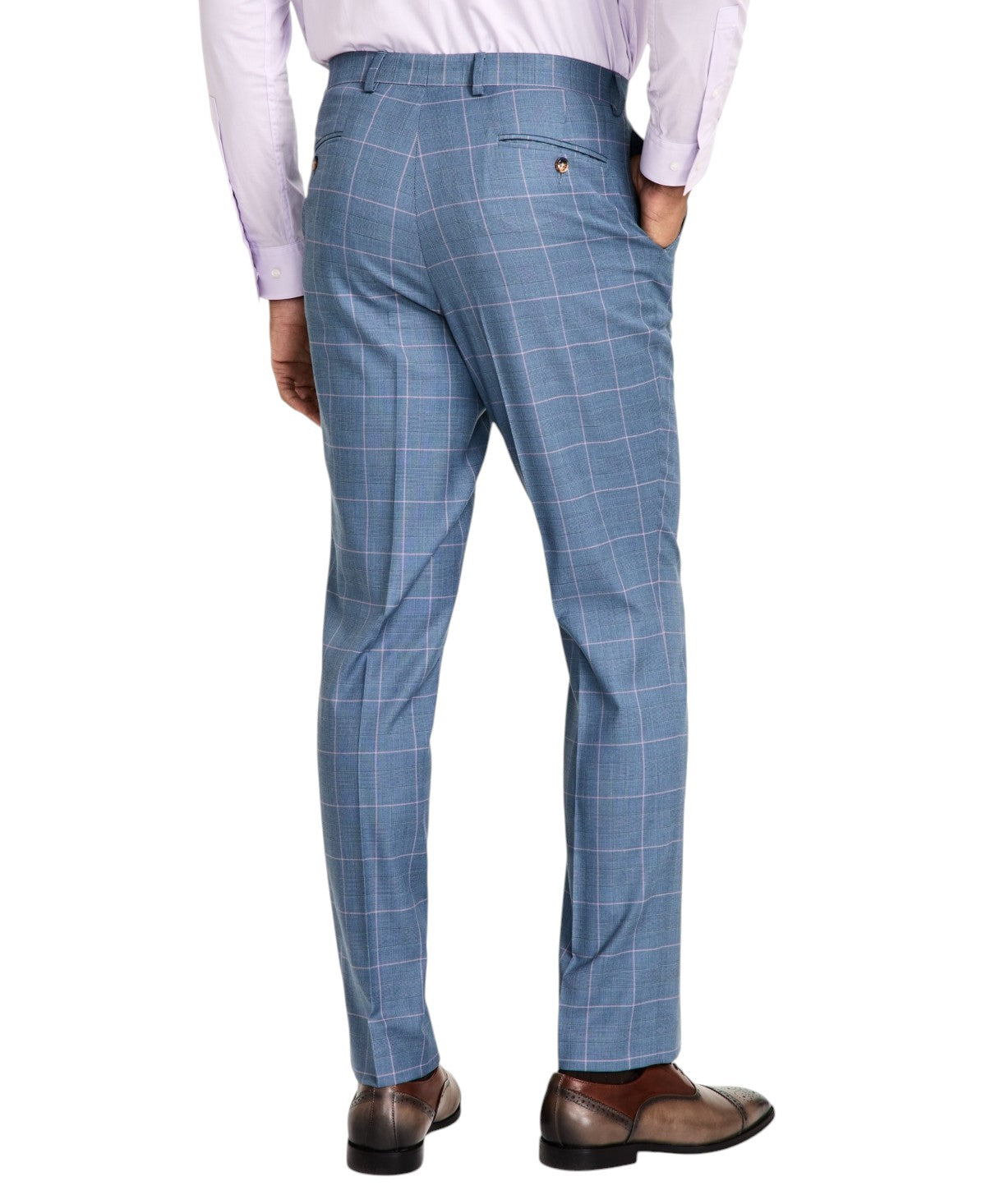 Tayion Mens Classic fit Dress Pants 46 / 32 Mid Blue Plaid