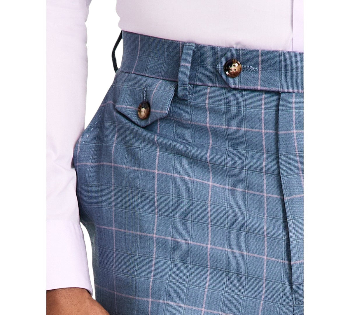 Tayion Mens Classic fit Dress Pants 46 / 32 Mid Blue Plaid