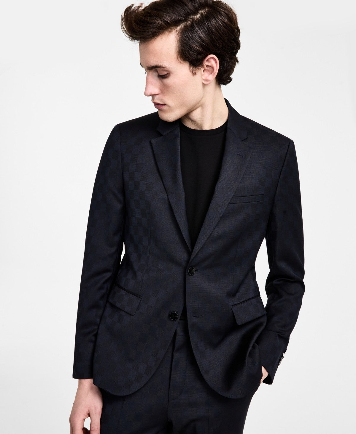 Hugo Boss Mens Modern fit Suit Jacket Blazer 40 R Dark Blue Check Stretch