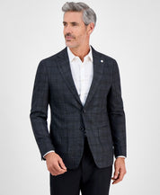 Tom Baine Mens Slim fit Sport Coat Blazer 40 R Charcoal Grey Plaid Stretch