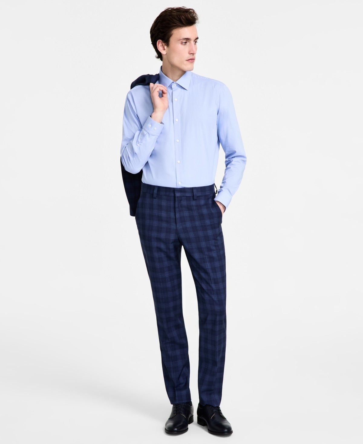 Hugo Boss Mens Modern fit Dress Pants 40 / 32 Navy Blue Plaid Wool