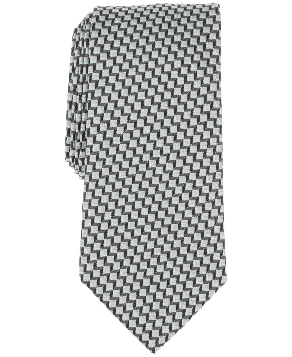 Perry Ellis Mens Chaffin Classic Geometric Neck Tie Black White Grey