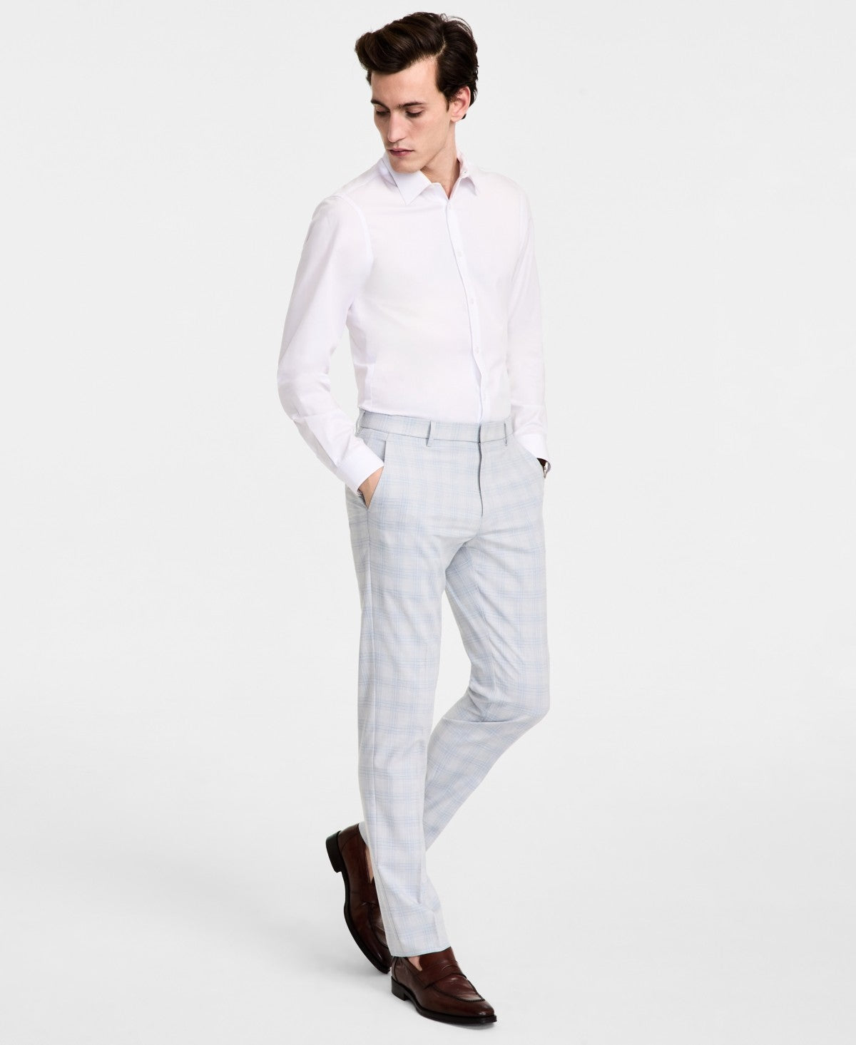Tommy Hilfiger Mens Modern fit Dress Pants 42 / 30 Light Grey Plaid Stretch