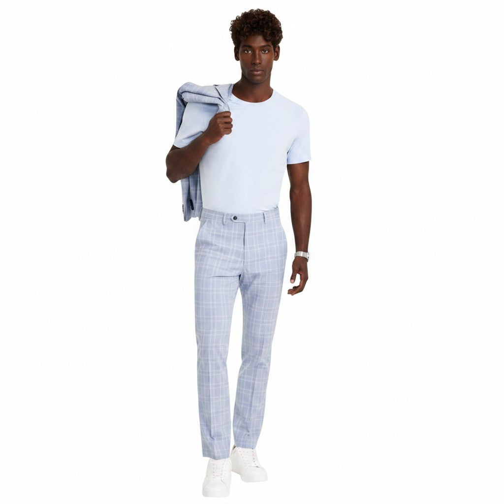 Alfani Mens Slim fit Dress Pants 36 / 34 Light Blue Plaid