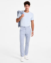 Alfani Mens Slim fit Dress Pants 30 / 30 Light Blue Plaid Stretch